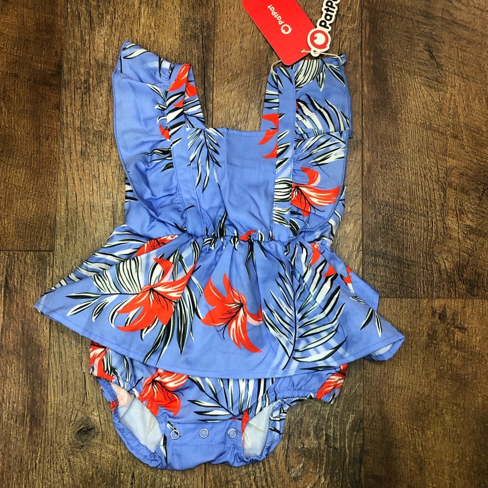 Hawaiian Summer Tropical Halter Romper Blue 6-9 months